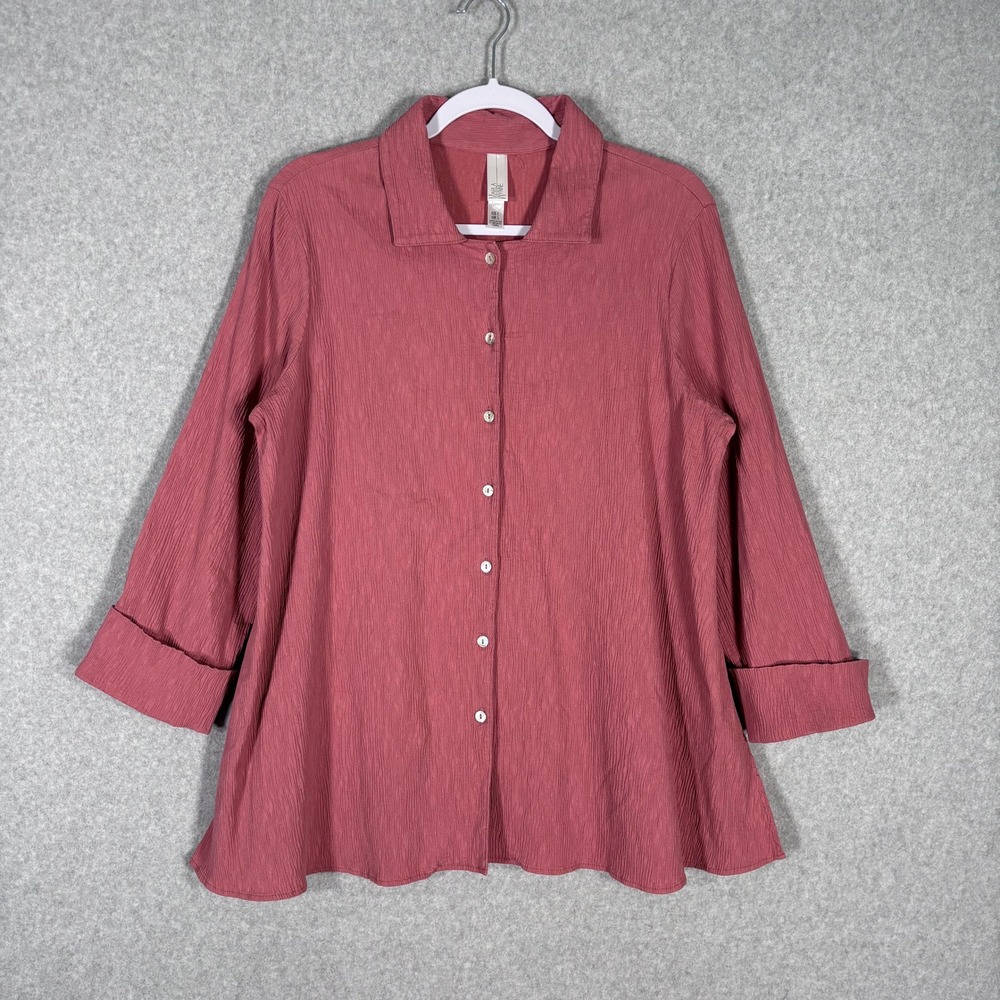 Marla Wynne Crinkle Tunic Shirt Large Textured Cotton Flowy Lagenlook Artsy USA